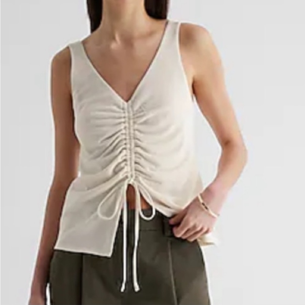 Express V-Neck Ruched Split
Hem Tie Tank